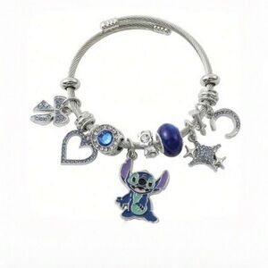 Silver and Blue Stitch (of Lilo and  Stitch) Charm Bracelet and Necklace Set